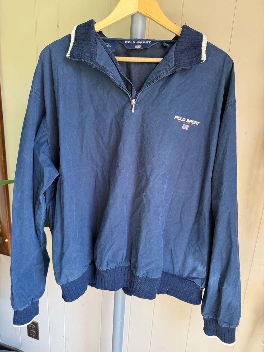 Vintage Polo Sport Ralph Lauren 1/4 Zip Pullover Jacket Navy Blue Size XL